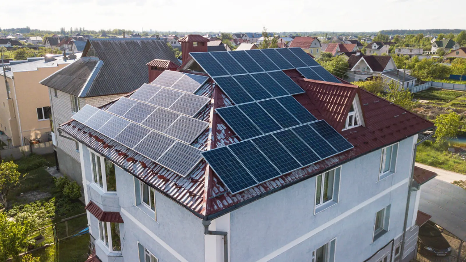 Solar panels on a home roof